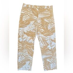 G Stretch ladies cotton stretch‎ tan white tropical leaf size 14 pants beach